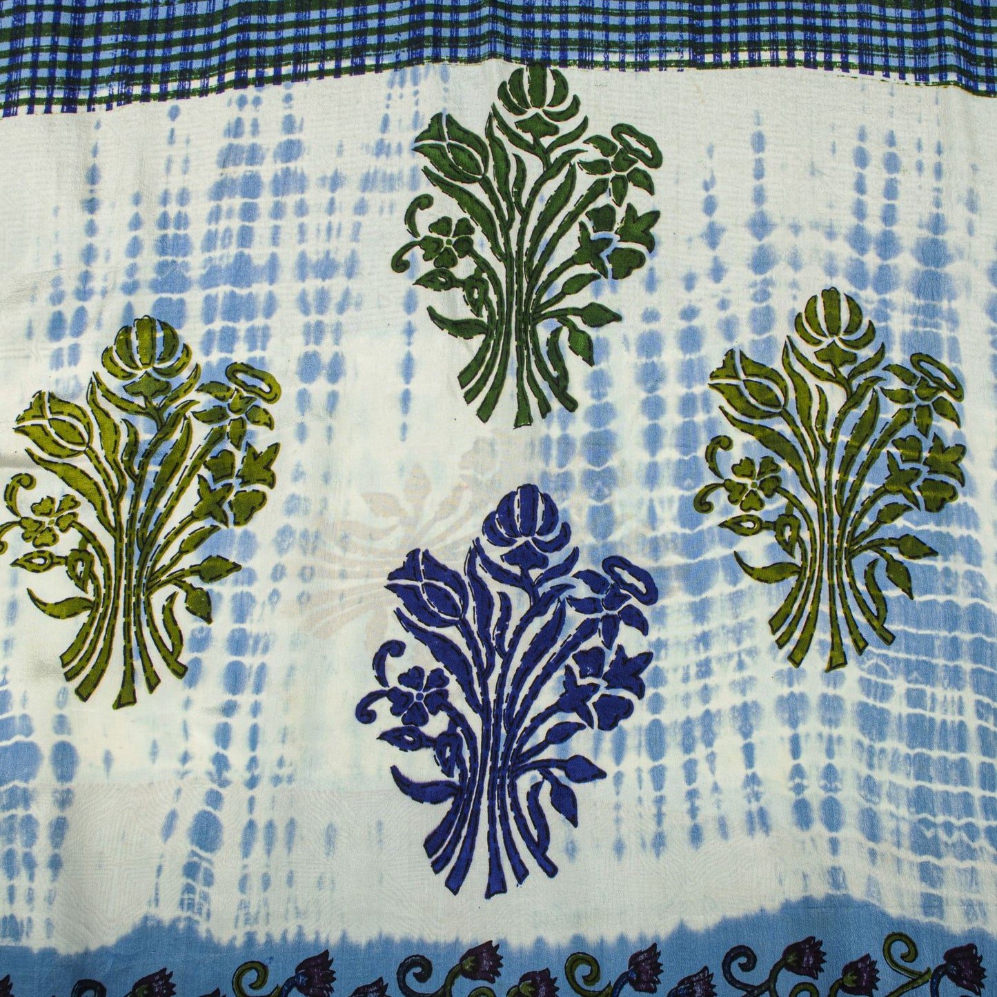 Sanskriti Vintage Saree Blue Pure Crepe Dye-Floral Printed Sari 5.5+Yard Fabric