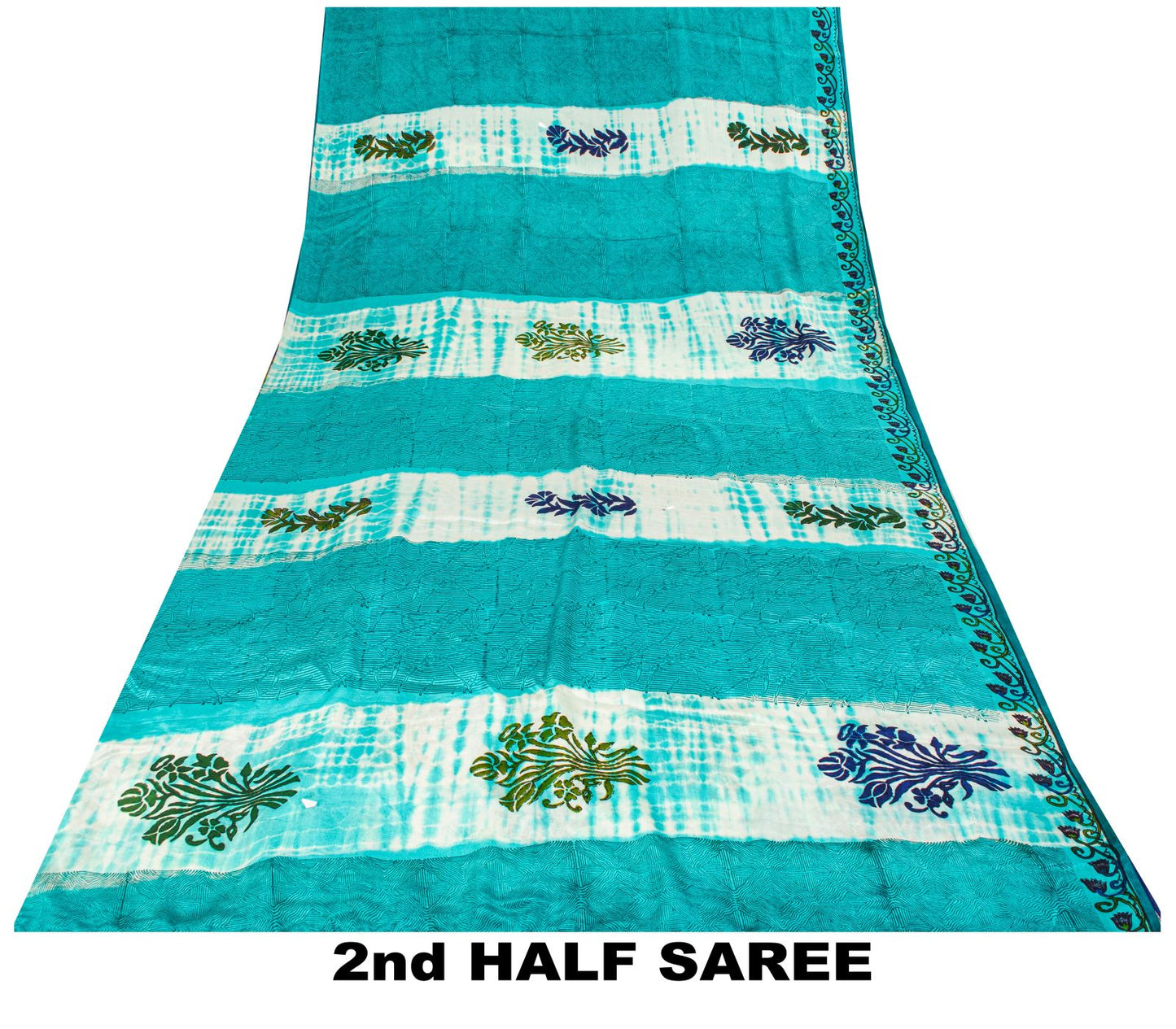 Sanskriti Vintage Saree Blue Pure Crepe Dye-Floral Printed Sari 5.5+Yard Fabric