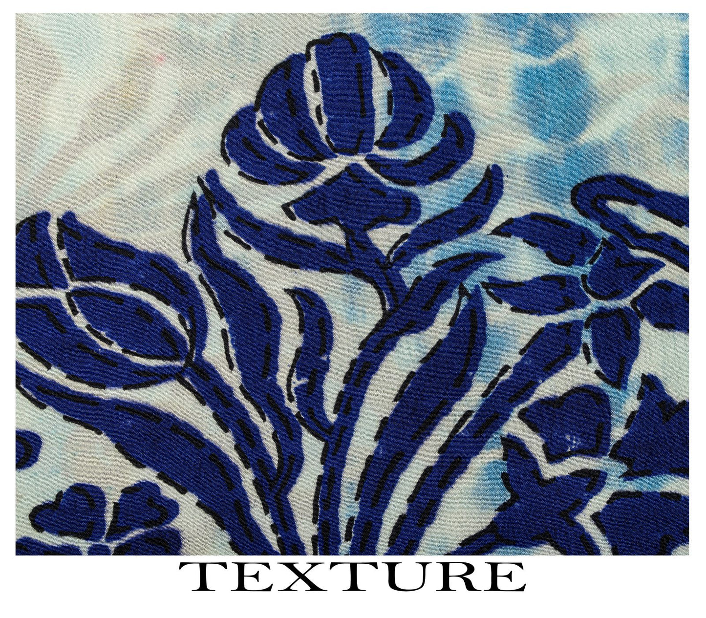 Sanskriti Vintage Saree Blue Pure Crepe Dye-Floral Printed Sari 5.5+Yard Fabric