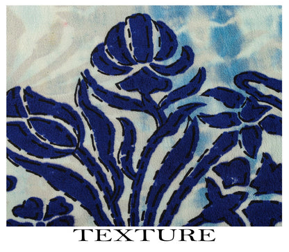 Sanskriti Vintage Saree Blue Pure Crepe Dye-Floral Printed Sari 5.5+Yard Fabric