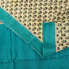 Sanskriti Vintage Sari White-Blue Soft Pure Crepe Floral Block Print Saree 5.5Yd