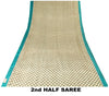 Sanskriti Vintage Sari White-Blue Soft Pure Crepe Floral Block Print Saree 5.5Yd