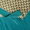 Sanskriti Vintage Sari White-Blue Soft Pure Crepe Floral Block Print Saree 5.5Yd