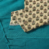 Sanskriti Vintage Sari White-Blue Soft Pure Crepe Floral Block Print Saree 5.5Yd