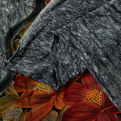 Sanskriti Vintage Grayish Black Sari Soft Pure Crepe Abstract Printed Saree 5 Yd