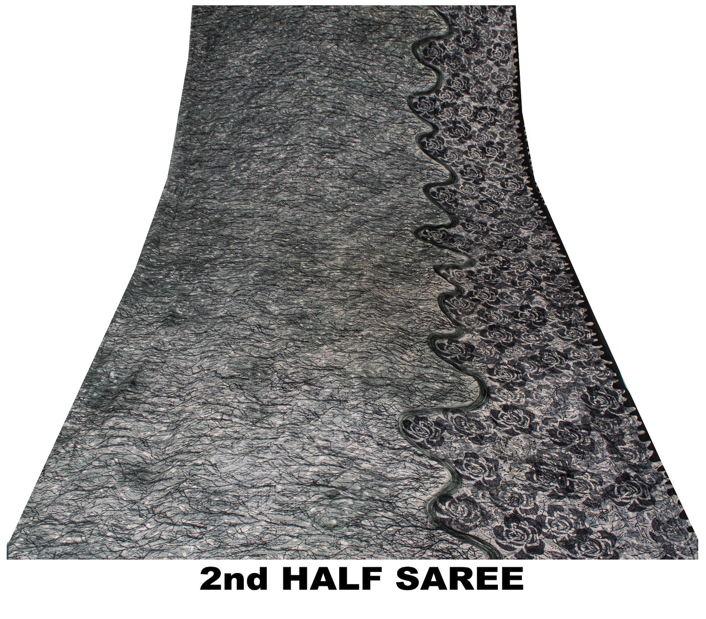 Sanskriti Vintage Grayish Black Sari Soft Pure Crepe Abstract Printed Saree 5 Yd