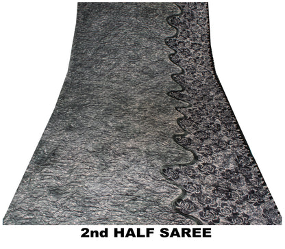 Sanskriti Vintage Grayish Black Sari Soft Pure Crepe Abstract Printed Saree 5 Yd