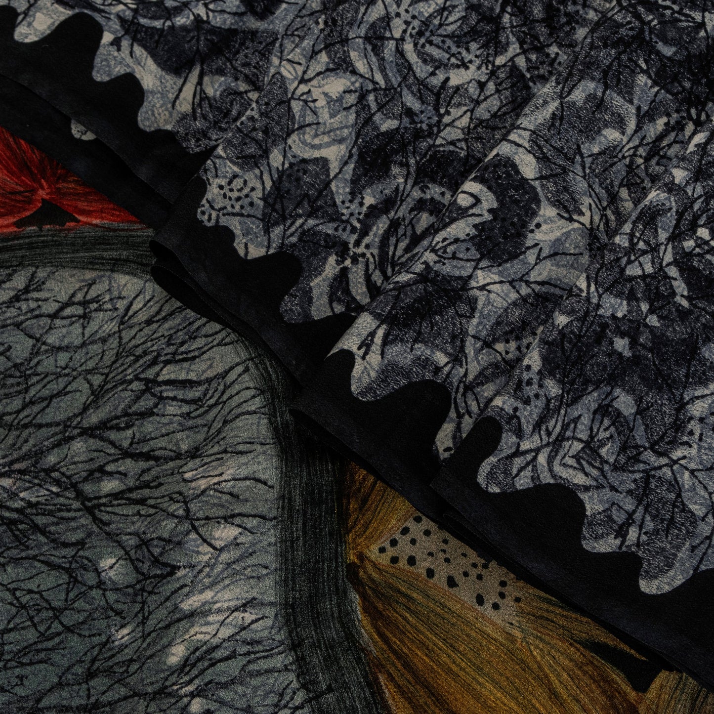 Sanskriti Vintage Grayish Black Sari Soft Pure Crepe Abstract Printed Saree 5 Yd