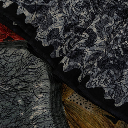 Sanskriti Vintage Grayish Black Sari Soft Pure Crepe Abstract Printed Saree 5 Yd