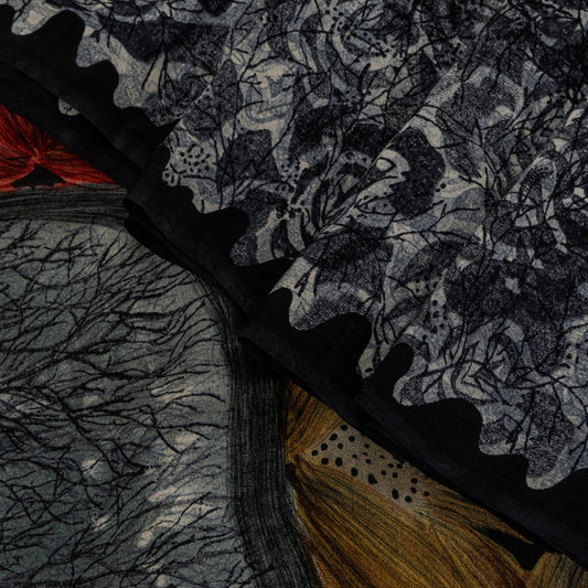 Sanskriti Vintage Grayish Black Sari Soft Pure Crepe Abstract Printed Saree 5 Yd