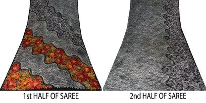 Sanskriti Vintage Grayish Black Sari Soft Pure Crepe Abstract Printed Saree 5 Yd