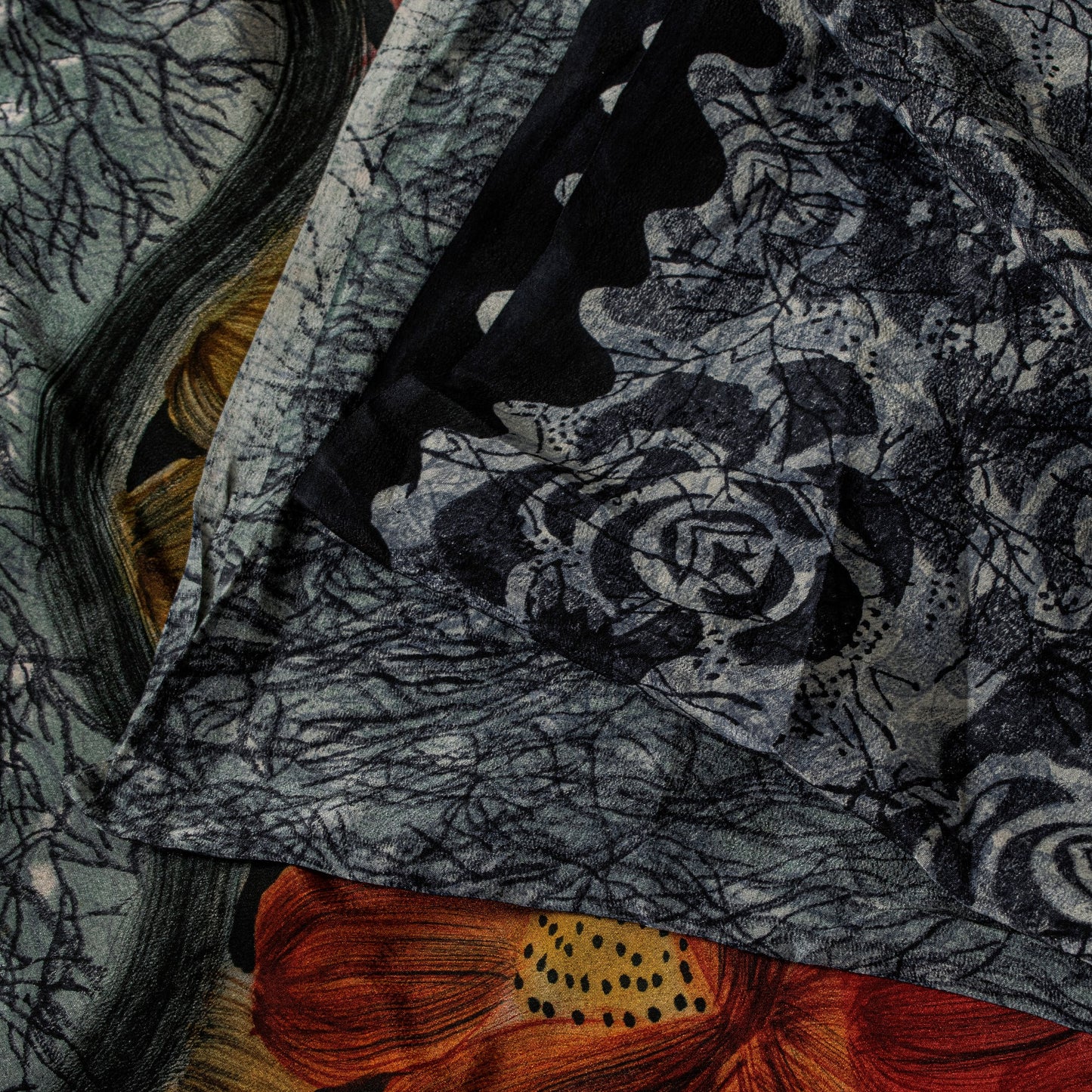 Sanskriti Vintage Grayish Black Sari Soft Pure Crepe Abstract Printed Saree 5 Yd