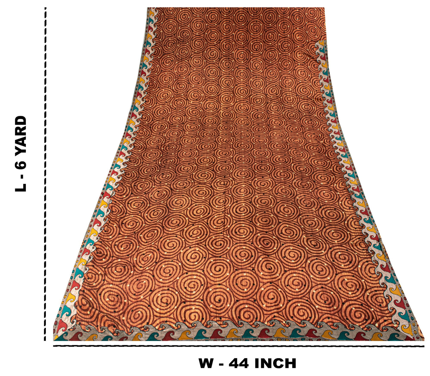 Sanskriti Vintage Orange Sari Pure Crepe Silk Swirling Circular Print Saree 6 Yd