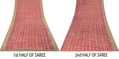 Sanskriti Vintage Red Soft Pure Crepe Sari Digital Printed Gota Lace Saree 5+Yd