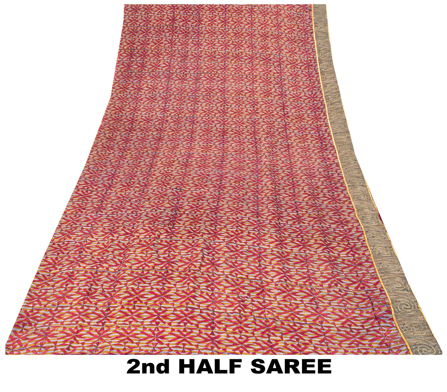 Sanskriti Vintage Red Soft Pure Crepe Sari Digital Printed Gota Lace Saree 5+Yd