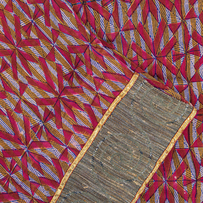 Sanskriti Vintage Red Soft Pure Crepe Sari Digital Printed Gota Lace Saree 5+Yd