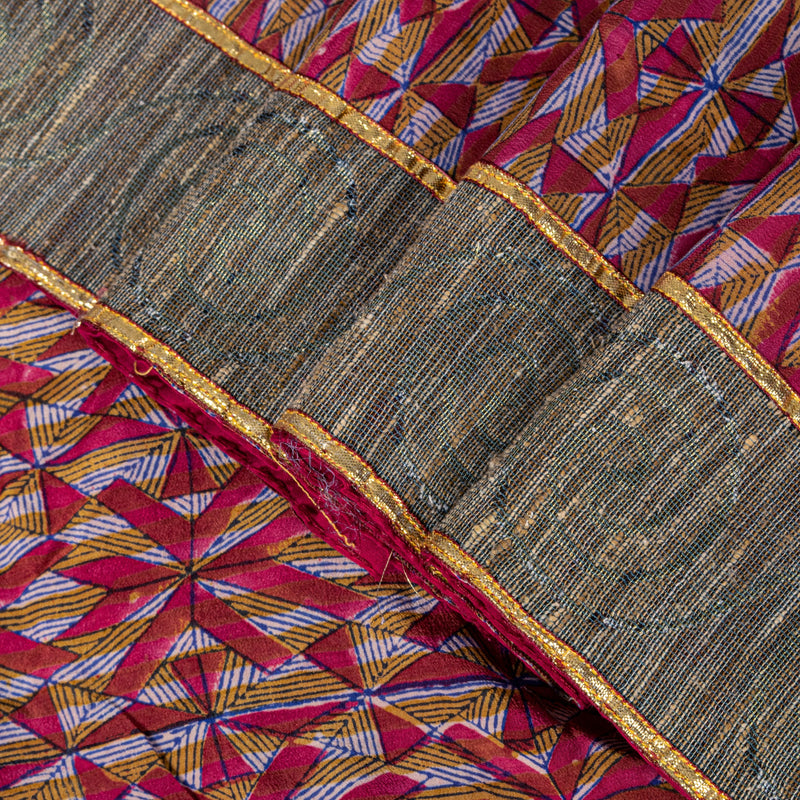 Sanskriti Vintage Red Soft Pure Crepe Sari Digital Printed Gota Lace Saree 5+Yd