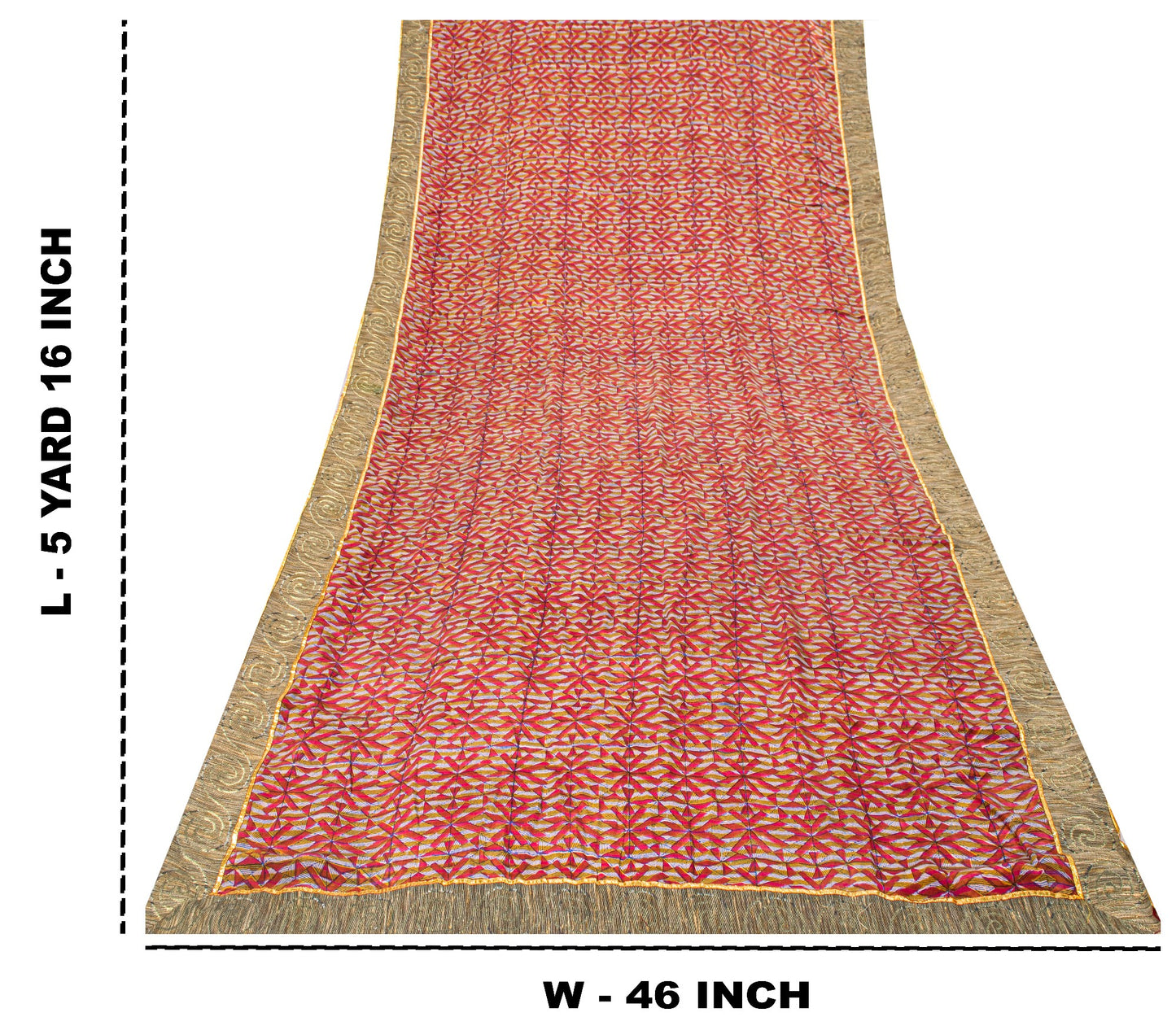 Sanskriti Vintage Red Soft Pure Crepe Sari Digital Printed Gota Lace Saree 5+Yd