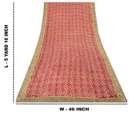 Sanskriti Vintage Red Soft Pure Crepe Sari Digital Printed Gota Lace Saree 5+Yd