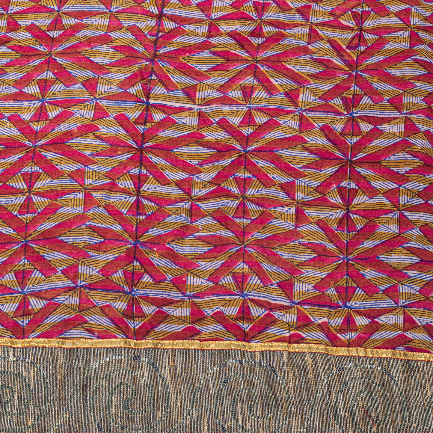 Sanskriti Vintage Red Soft Pure Crepe Sari Digital Printed Gota Lace Saree 5+Yd