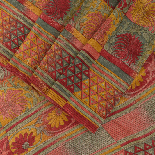 Sanskriti Vintage Soft Multicolor Pure Crepe Silk Sari Floral Print Saree 5.5Yd