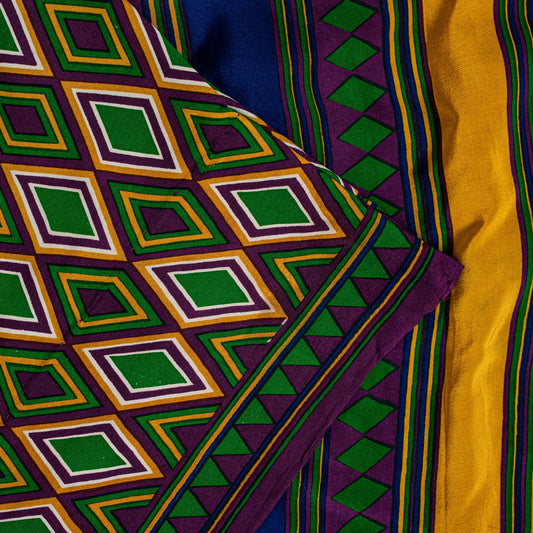 Sanskriti Vintage Soft Multicolor Pure Crepe Sari Geometric iPrint Saree 5.5Yd