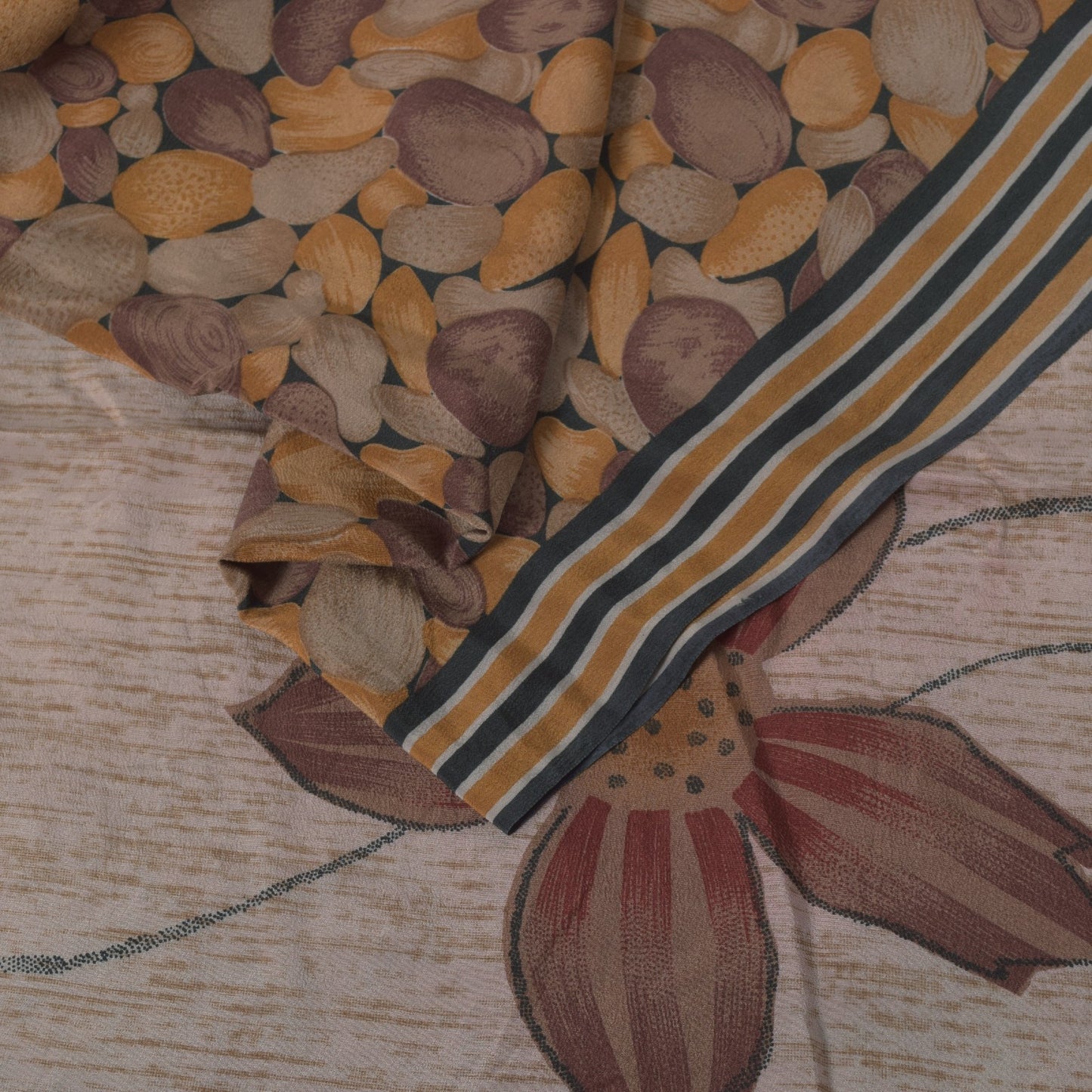 Sanskriti Vintage Soft Burgundy-Yellow Pure Crepe Sari Digital Print Saree 5.5Yd