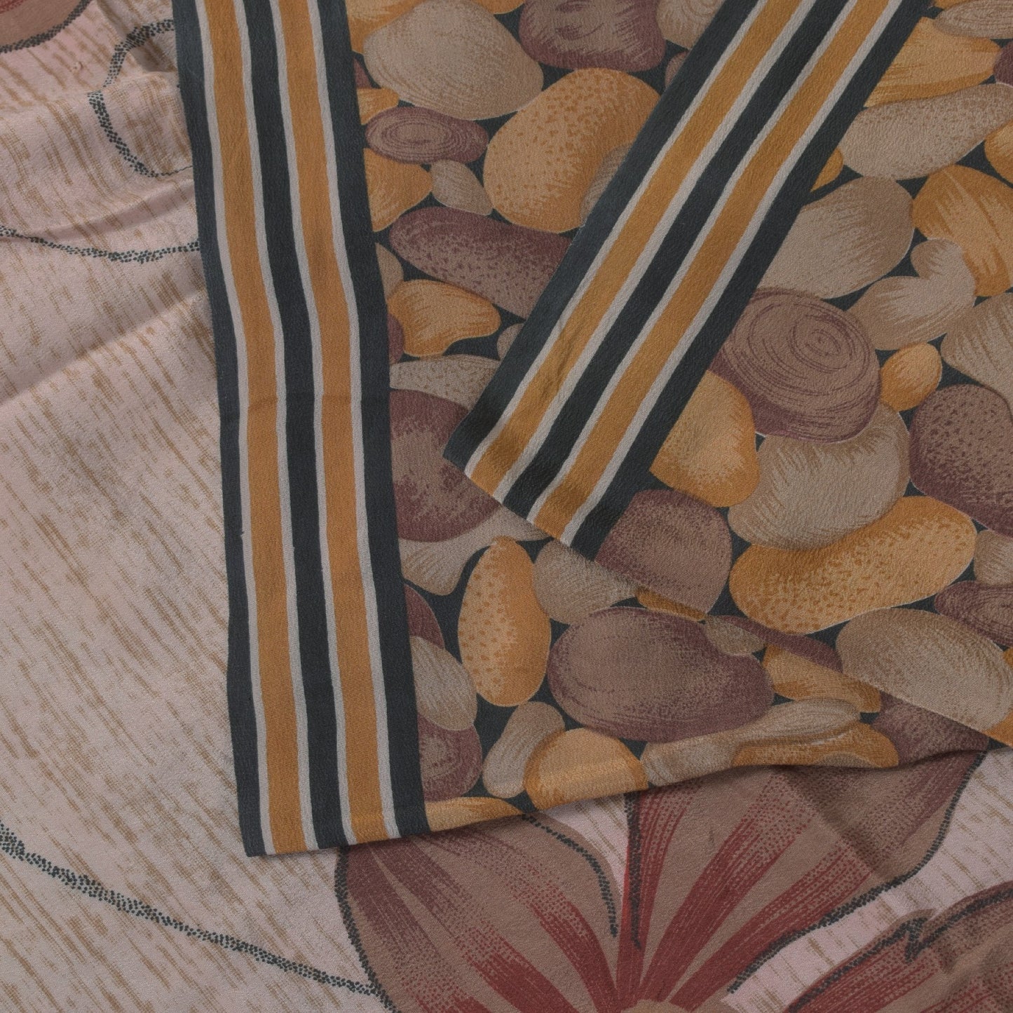 Sanskriti Vintage Soft Burgundy-Yellow Pure Crepe Sari Digital Print Saree 5.5Yd