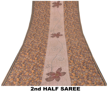 Sanskriti Vintage Soft Burgundy-Yellow Pure Crepe Sari Digital Print Saree 5.5Yd