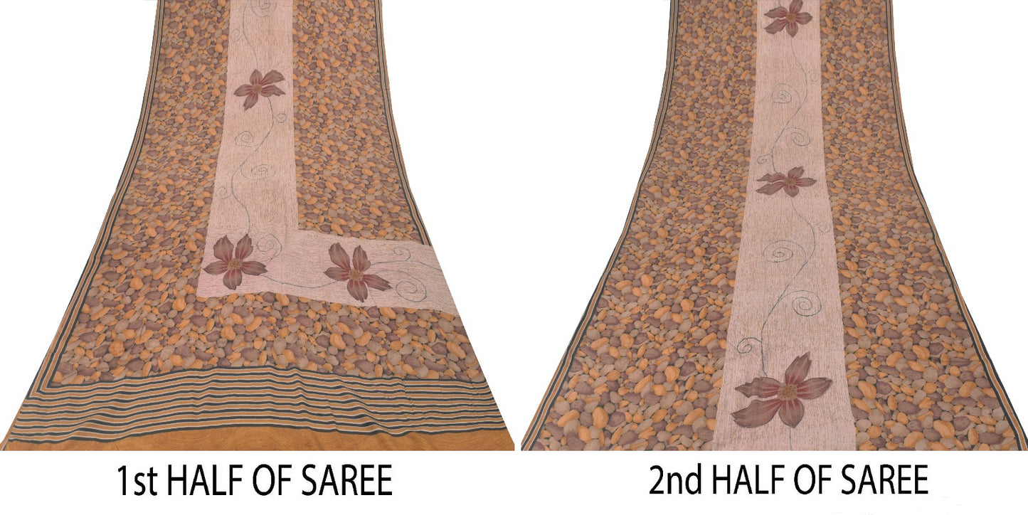 Sanskriti Vintage Soft Burgundy-Yellow Pure Crepe Sari Digital Print Saree 5.5Yd