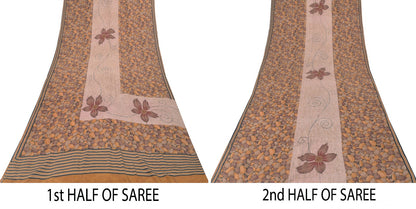 Sanskriti Vintage Soft Burgundy-Yellow Pure Crepe Sari Digital Print Saree 5.5Yd