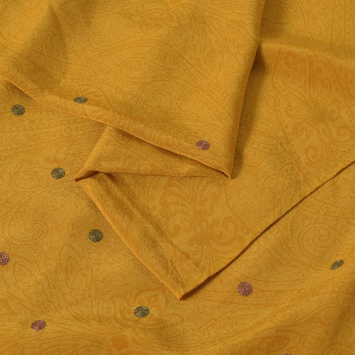Sanskriti Vintage Soft Yellow Pure Crepe Silk Sari Embroidered Print Saree 5.5Yd
