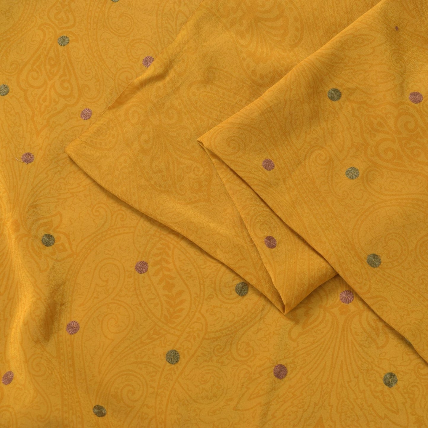 Sanskriti Vintage Soft Yellow Pure Crepe Silk Sari Embroidered Print Saree 5.5Yd