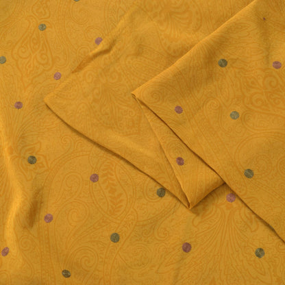 Sanskriti Vintage Soft Yellow Pure Crepe Silk Sari Embroidered Print Saree 5.5Yd