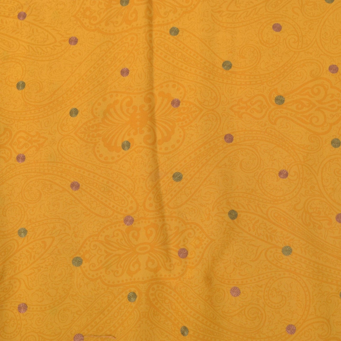 Sanskriti Vintage Soft Yellow Pure Crepe Silk Sari Embroidered Print Saree 5.5Yd
