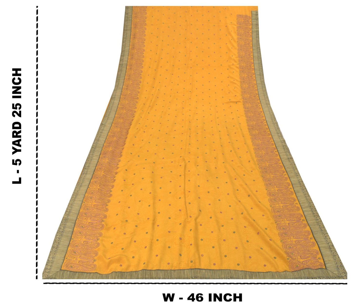 Sanskriti Vintage Soft Yellow Pure Crepe Silk Sari Embroidered Print Saree 5.5Yd