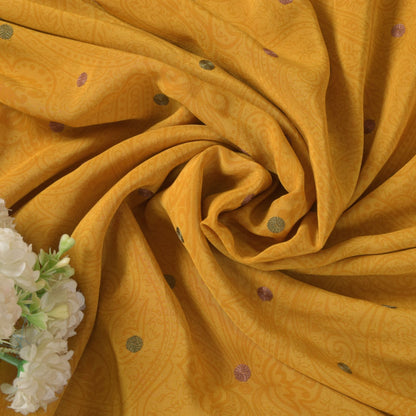 Sanskriti Vintage Soft Yellow Pure Crepe Silk Sari Embroidered Print Saree 5.5Yd