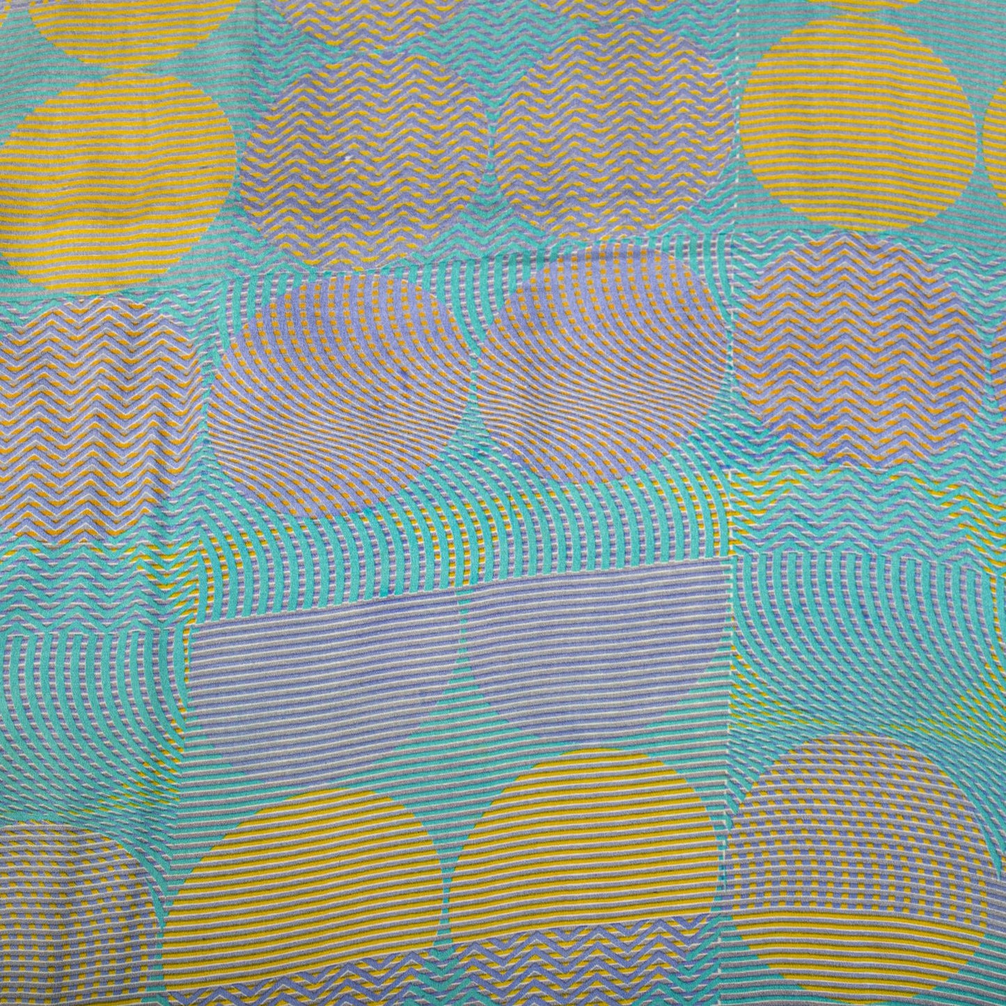Sanskriti Vintage Saree Blue Pure Crepe Print Geometric Wave Sari 5.5Yard Fabric
