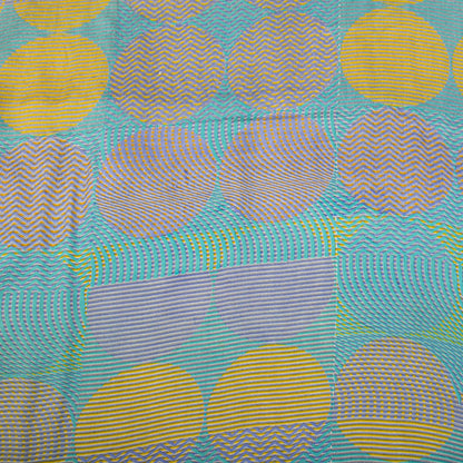 Sanskriti Vintage Saree Blue Pure Crepe Print Geometric Wave Sari 5.5Yard Fabric