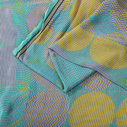Sanskriti Vintage Saree Blue Pure Crepe Print Geometric Wave Sari 5.5Yard Fabric
