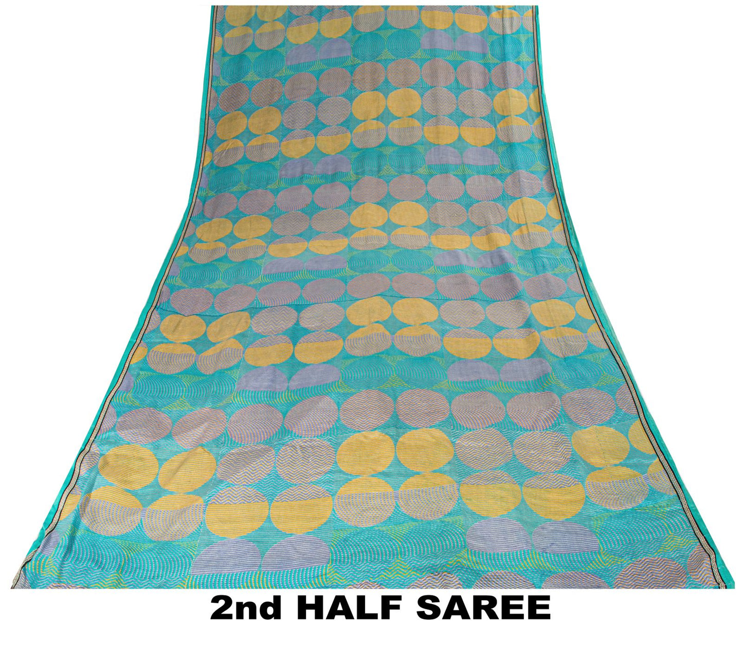 Sanskriti Vintage Saree Blue Pure Crepe Print Geometric Wave Sari 5.5Yard Fabric