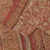 Sanskriti Vintage Soft Red Pure Crepe Sari Handblock Kalamkari Print Saree 5.5Yd
