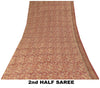 Sanskriti Vintage Soft Red Pure Crepe Sari Handblock Kalamkari Print Saree 5.5Yd