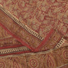 Sanskriti Vintage Soft Red Pure Crepe Sari Handblock Kalamkari Print Saree 5.5Yd