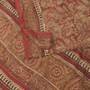 Sanskriti Vintage Soft Red Pure Crepe Sari Handblock Kalamkari Print Saree 5.5Yd