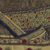Sanskriti Vintage Soft Cream-Blue Pure Crepe Silk Sari Floral Print Saree 5.5Yd