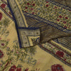 Sanskriti Vintage Soft Cream-Blue Pure Crepe Silk Sari Floral Print Saree 5.5Yd