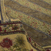 Sanskriti Vintage Soft Cream-Blue Pure Crepe Silk Sari Floral Print Saree 5.5Yd