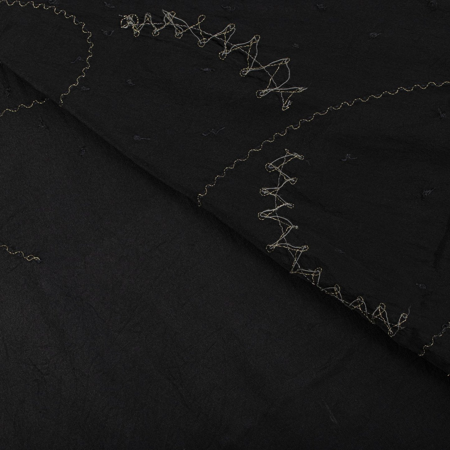 Sanskriti Vintage Soft Black Pure Crepe Silk Sari Hand Beaded Zari Saree 5.5Yd