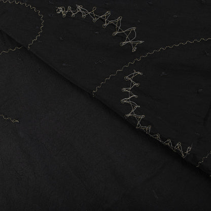 Sanskriti Vintage Soft Black Pure Crepe Silk Sari Hand Beaded Zari Saree 5.5Yd